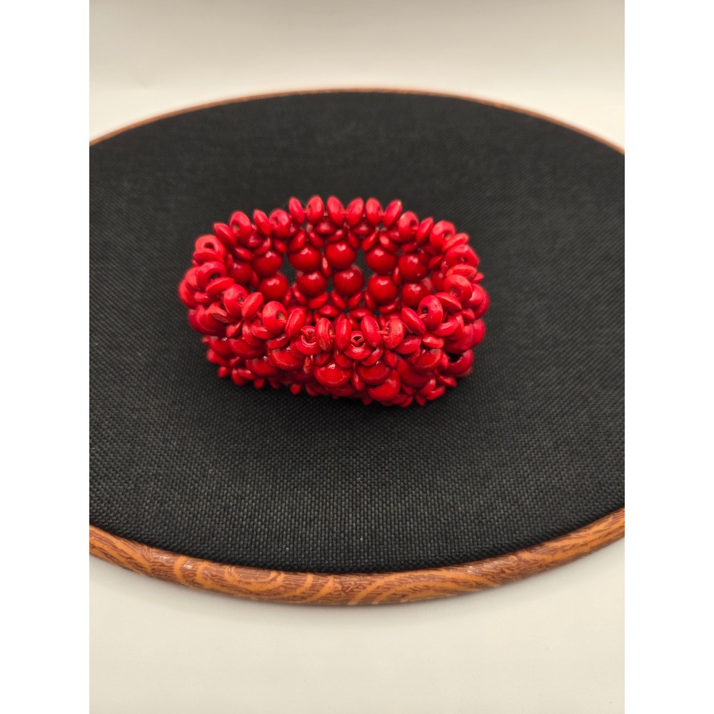 Vintage Red Carved Coral Floral Statement Ring Wide Band UV Reactive Size 6.5